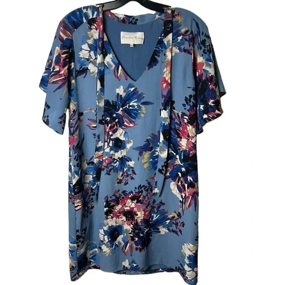 Nordstrom Charles Henry shift tie wrap dress, Med,Blue,floral,ruffle sleeves,EC - Picture 3 of 10